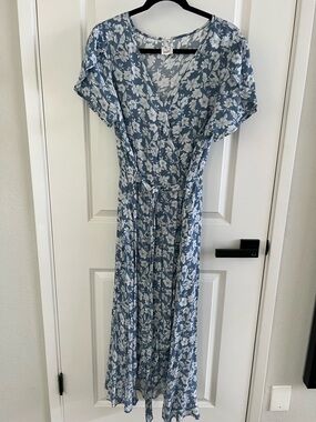 NAIF Dusty Blue Floral Wrap Maxi Dress
